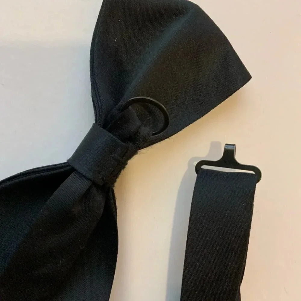 Vintage Black Adjustable Clip On Bow Tie Tuxedo Formal Accessories - Picture 6 of 9